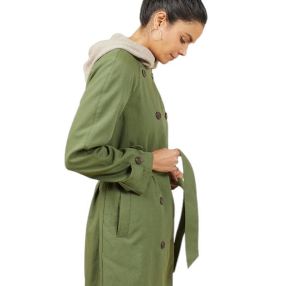 Outerknown Women's Baker Trench Coat Olive Green Size Small - Picture 3 of 11